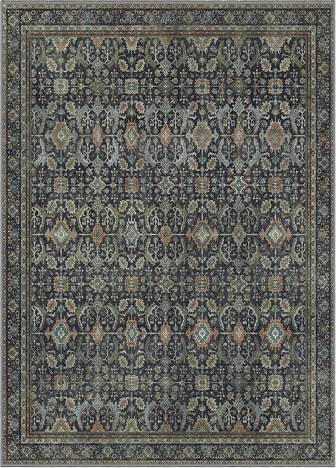 GENIMO 8x10 Area Rugs for Living Room, Machine Washable Non Slip Vintage Rugs, Low Pile Lightweight Chenille Print Rug for Bedroom, Dining Room, Home Office, Black