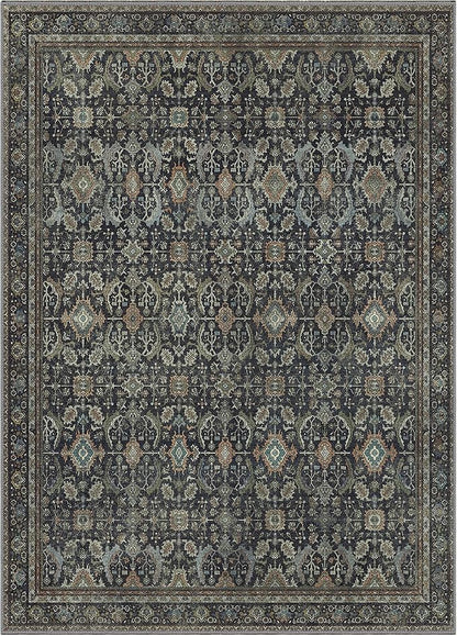 GENIMO 8x10 Area Rugs for Living Room, Machine Washable Non Slip Vintage Rugs, Low Pile Lightweight Chenille Print Rug for Bedroom, Dining Room, Home Office, Black