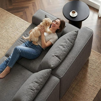 Homkdom Modular Sectional Sofa, L-Shaped Cloud Couch with Deep Seat, Convertible 6-in-1 Boneless Couches for Living Room, Memory Foam Sofa, No Assembly Required (Grey Check, Left Facing Chaise)