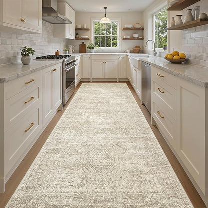 Soalmost 4x10 Wide Hallway Runner Rug: Washable Soft Rug Runners for Living Room Bedroom Ktichen, Stain Resistant Low Pile Area Rugs Non Slip Floor Carpet (Beige, 4x10)