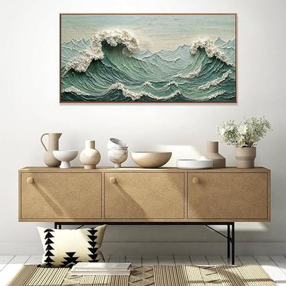 Sea Wave Abstract Green Wall Art For Living Room Artwork Canvas Art Wall Decor Painting Abstract Wall Decor Print Picture For Bedroom Office Hotel Home Wall Decoration 24 X 48 Inch With Framed