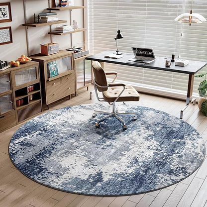 Blue Round Rugs 6ft Washable Circle Area Rug for Entryway Kitchen, Non Slip Soft Low Pile Stain Resistant, Boho Circular Carpet for Living Room Bedroom Dorm Dining Room Table, Abstract Navy