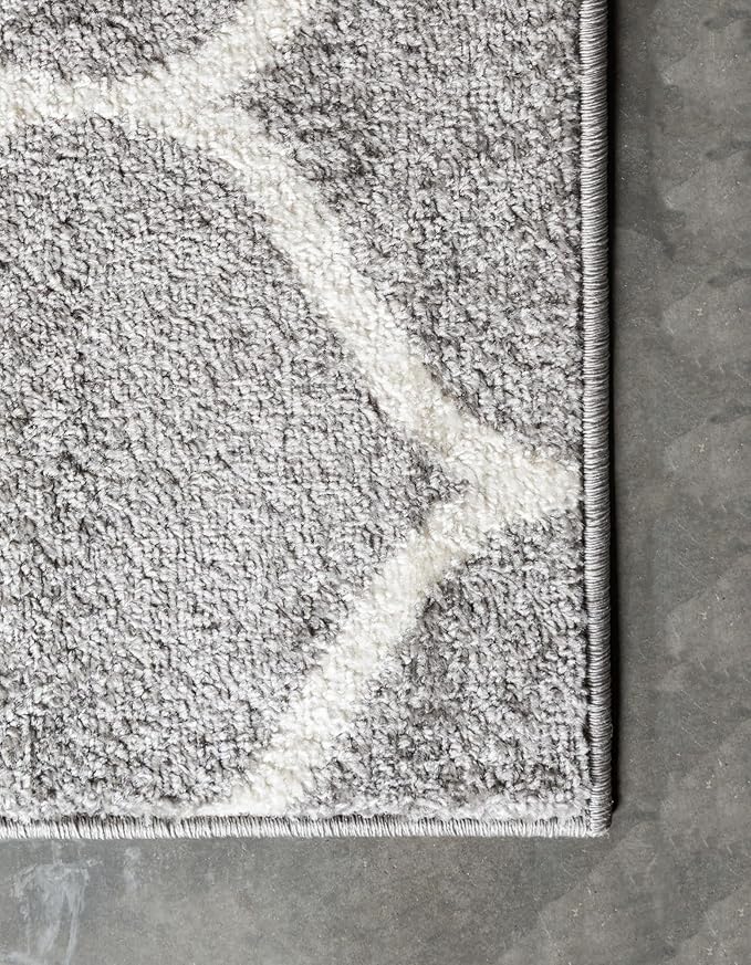 Unique Loom Trellis Frieze Collection Area Rug - Rounded (4' Square, Light Gray/ Ivory)