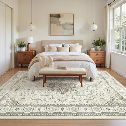zesthome Washable Rug 6x9 Area Rugs,Stain Resistant Rugs for Living Room,Bedroom,Non-Slip Backing Home Decor Rug, Vintage Medallion Pattern Rugs (Beige,6'x9')