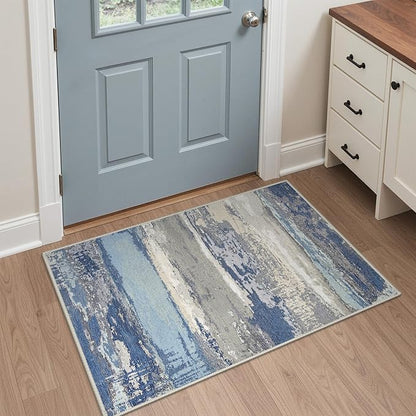 GENIMO 2X3 Washable Modern Doormat, Non-Slip Low Pile Chenille Area Rug, Small Entry Mat for Entrance Hallway Kitchen Bathroom, Indigo Drift