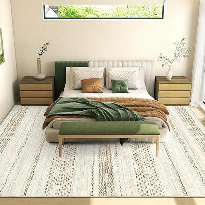 Miukiki 9x12 Area Rug for Living Room Moroccan Washable Rugs Non Slip Indoor Floor Carpet Foldable Large Soft Area Rug for Dining Room Bedroom with Low Pile(Brown,9'x12')
