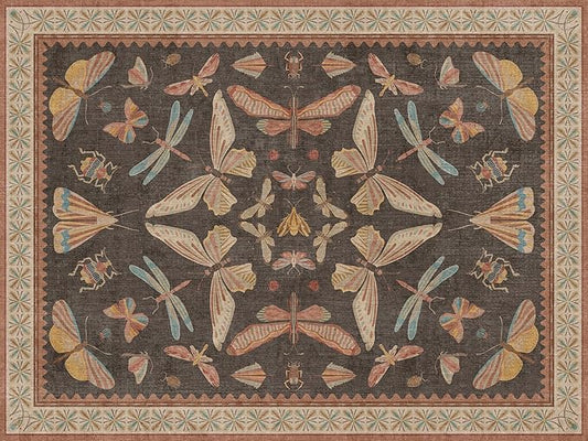 Boho Brown Farmhouse Rug 3x4, Soft Low Pile Entryway Carpet for Kitchen, Bedroom, Mudroom & Laundry Room, Vintage Insect Home Décor