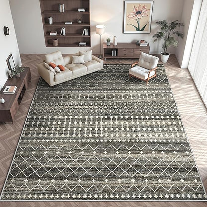 Miukiki 9x12 Area Rug for Living Room Moroccan Washable Rugs Non Slip Indoor Floor Carpet Foldable Large Soft Area Rug for Dining Room Bedroom with Low Pile(Black,9'x12')