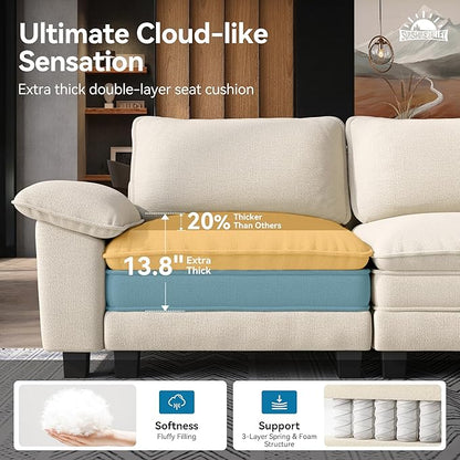 SUNSHINE VALLEY 4 Seat Modular Sofa, 157.5'' Oversized Modern Chenille Sectional Couch with Removable Armrest and Pillow, Upholstered Cloud Deep Seat Sofa for Living Room, Beige