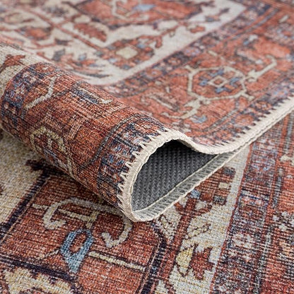 Bloom Rugs Washable 3' x 5' Rug - Red/Orange/Beige Traditional Area Rug for Living Room, Bedroom, Dining Room, and Kitchen - Exact Size: 3' x 5'