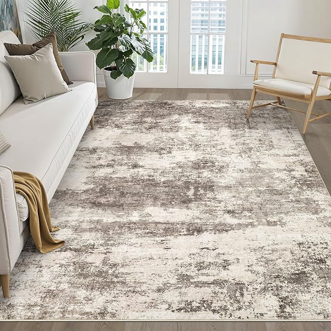 5x7 Area Rugs Living Room: Washable Large Neutral Rug Abstract Soft Modern Stain Resistant Indoor Floor Non-Slip Carpet for Bedroom Nursery Kids Office Playroom Dining Room Under Table- Mocha Brown