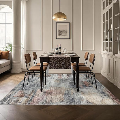 Washable 6x9 Area Rug: Modern Large Rugs for Living Room Dining Room Bedroom Office Indoor - Non-Slip Carpet Home Decor - 6x9 Rustic Black Brick
