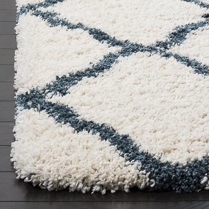 SAFAVIEH Hudson Shag Collection 7' Square Ivory / Slate Blue SGH283T Moroccan Trellis Non-Shedding Living Room Bedroom Dining Room Entryway Plush 2-inch Thick Area Rug