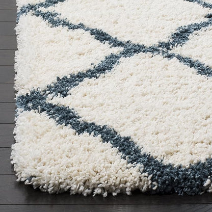 SAFAVIEH Hudson Shag Collection 7' Square Ivory / Slate Blue SGH283T Moroccan Trellis Non-Shedding Living Room Bedroom Dining Room Entryway Plush 2-inch Thick Area Rug
