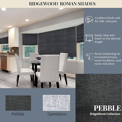 CHICOLOGY Cordless Roman Shades for Windows, Lexington Pebble (Blackout Style) Lined Polyester Room Darkening Shade, Privacy Window Treatment, Inside/Outside Mount, True-to-Size, 23" W x 72" H