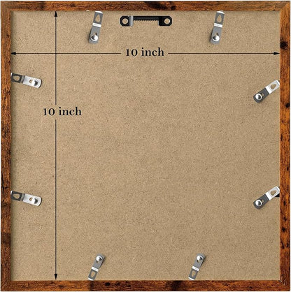 eletecpro 10x10 Picture Frames Set of 9 Classic Gallery Wall Frame Set Displays 5x5 Photo with Mat or 10x10 without Mat, Square Picture Frames Collage Wall Decor, Rustic Brown Modern Home Decor for