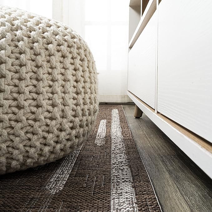 JONATHAN Y Stripe Geometric Indoor Outdoor Runner Rug 2X10 Brown/Beige, Zolak Berber for Backyard, Patio, Porch, Easy-Cleaning, High Traffic, Pet-Friendly, Non-Shedding (SMB124B-210)