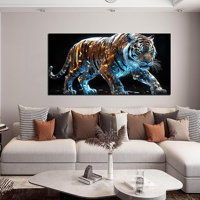 Ouzzlie Large Tiger Wall Art for Living Room Animal Canvas Picture Black Wall Decor Art for Bedroom Big Print Home Office 24" x 48"