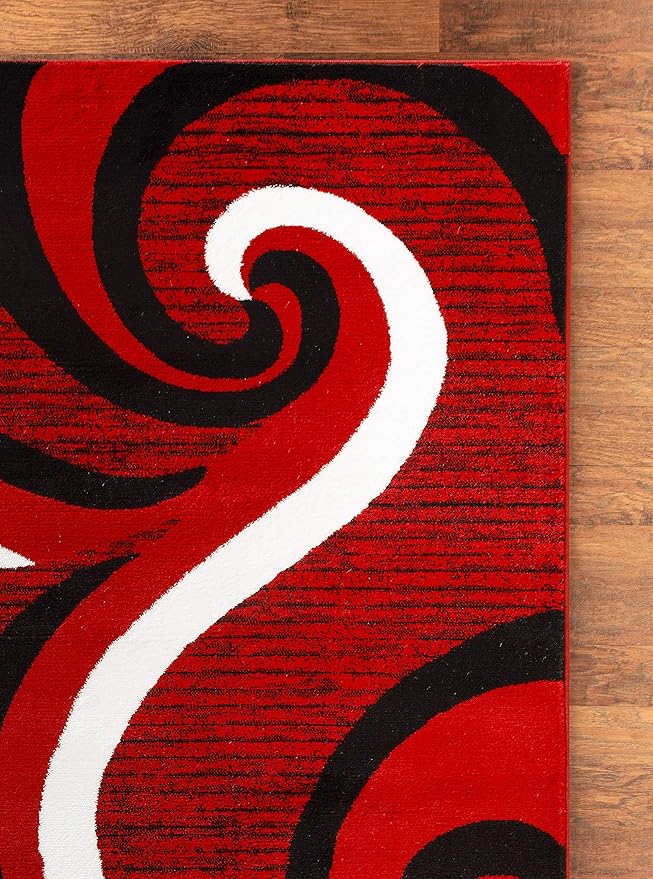 GLORY RUGS Modern Area Rug Swirls Carpet Bedroom Living Room Contemporary Dining Accent Sevilla Collection 4817A (4x6, Red)