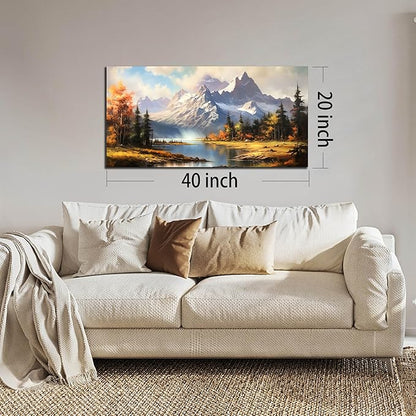 Mountain Wall Art for Living Room Bedroom Office Nature Wall Art Large Mountain Lake Forest Landscape Pictures Modern Artwork Framed Wall Decor Canvas Prints 20x40 Inch