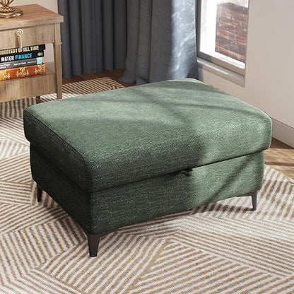 Upvilla 35" Large Storage Ottoman for Living Room, 7.8" Deep Seat Rectangular Ottoman Foot Rest for Couch, Chenille Storage Footstool Load 350 lb （Green）