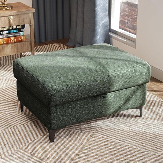 Upvilla 35" Large Storage Ottoman for Living Room, 7.8" Deep Seat Rectangular Ottoman Foot Rest for Couch, Chenille Storage Footstool Load 350 lb （Green）