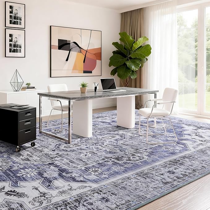 Maxsoft Large Area Rugs for Living Room Bedroom, 5x7 Gray Blue Washable Rug with Rubber Backing, Non-Slip and Stain Resistant Soft Throw Indoor Carpet for Dining Room Office Kitchen Dorm Home Decor