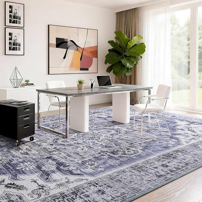 Maxsoft Large Area Rugs for Living Room Bedroom, 5x7 Gray Blue Washable Rug with Rubber Backing, Non-Slip and Stain Resistant Soft Throw Indoor Carpet for Dining Room Office Kitchen Dorm Home Decor