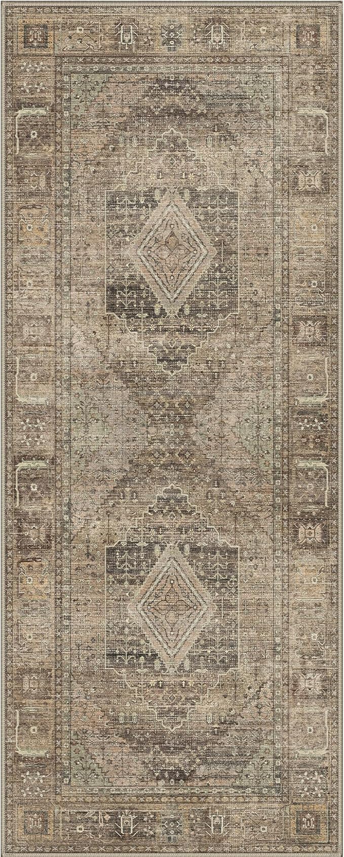 GENIMO Runner Rug 2x5 Non Slip Machine Washable Hallway Vintage Runner Rug, Lightweight Low Pile Rugs for Entryway, Hallway, Kitchen and Corridor, Chestnut Tan