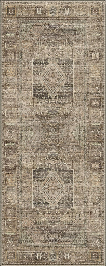 GENIMO Runner Rug 2x7 Non Slip Machine Washable Hallway Runner Vintage Rug, Low Pile Lightweight Rugs for Entryway, Hallway, Kitchen and Corridor, Chestnut Tan