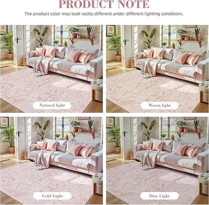 Pink 2x6 Runner Rug for Hallways Bed Side Kitchen, Boho Washable Distressed Low-Pile Floor Entryway Long Bathroom Mat, Non-Slip Laundry Room Washstand Front Carpet Green 24x72 Inch