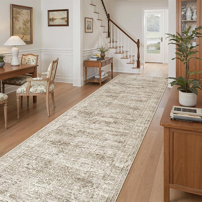 Soalmost Runner Rug 3x10 Washable Non-Slip Hallway Runner Rugs for Kitchen Bathroom Laundry Room Brown Vintage Floor Carpet Runners for Hallways Entryway