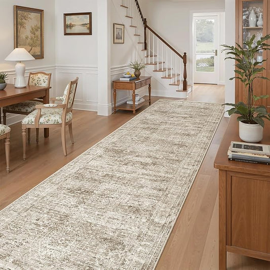 Soalmost Runner Rug 3x10 Washable Non-Slip Hallway Runner Rugs for Kitchen Bathroom Laundry Room Brown Vintage Floor Carpet Runners for Hallways Entryway