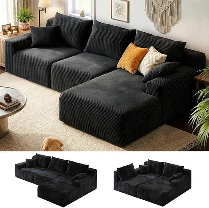 Homkdom L-Shaped Cloud Boneless Couch with Deep Seat, Modular Sectional Sofa with Oversized Chaise, 6 Layouts Combination for Living Room, Apartment, No Assembly Required (Black, Right Facing Chaise)