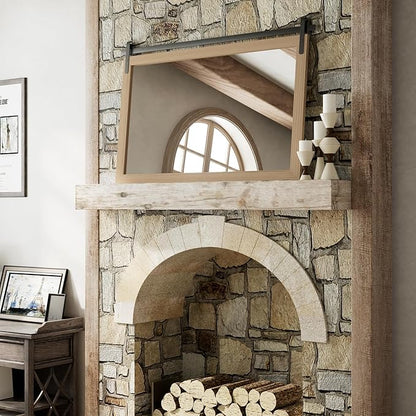 Large Brown Bathroom Mirror, Farmhouse Horizontal Rustic Square Mirror for Wall Wood Framed Vanity Mirrors, Barn Door Style Decor Living Room Entryway Bedroom Mirrors, 40x26INCH