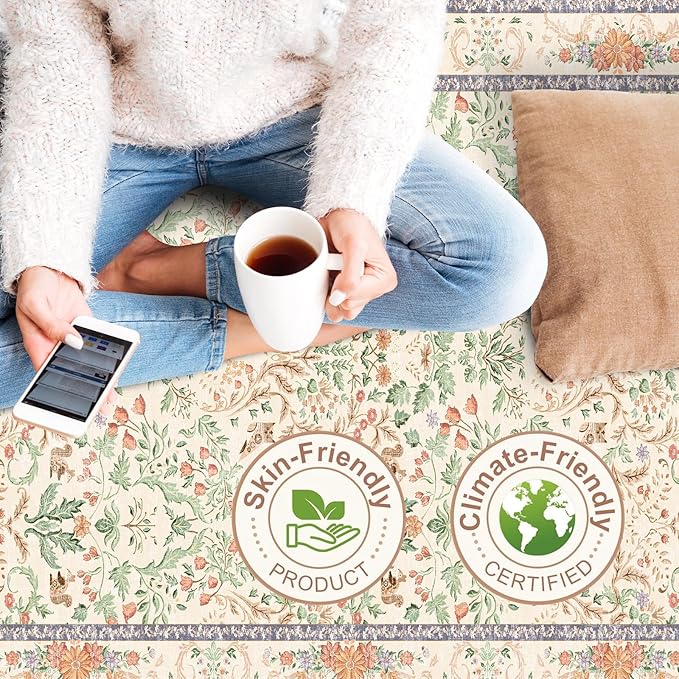 2x5 Non-Slip Washable Runner Rug –Botanical Vintage Florals Small Rug for Hallway, Kitchen, Bathroom, Bedroom, Entryway, Laundry Room – Thin Soft Low-Pile Rubber Backing (Cream, 2x5)