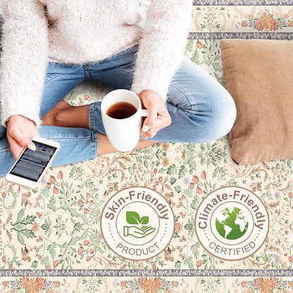 2x5 Non-Slip Washable Runner Rug –Botanical Vintage Florals Small Rug for Hallway, Kitchen, Bathroom, Bedroom, Entryway, Laundry Room – Thin Soft Low-Pile Rubber Backing (Cream, 2x5)