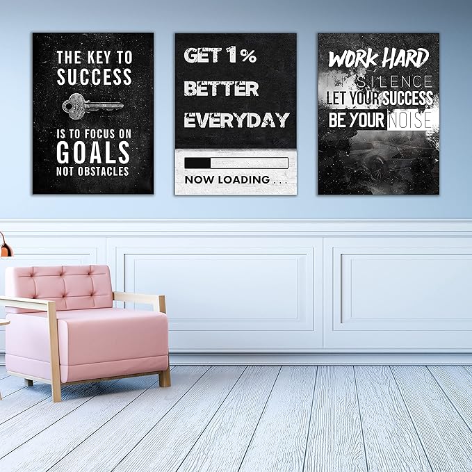 Yetaryy Motivational Poster Inspirational Wall Art 3 Pieces Canvas Painting Lion Artwork for Living Room Office Modern Home Decor Prints Pictures Wall Decor Framed Ready to Hang [48''Wx 24''H]