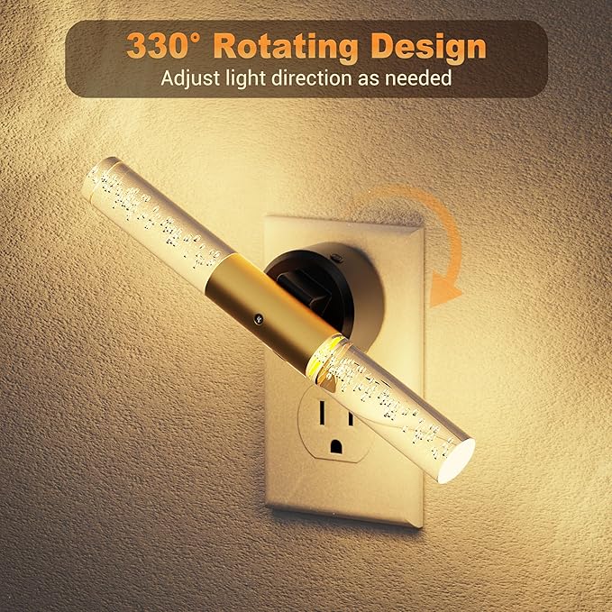 JandCase Night Light Rotating, 2 Pack Night Lights Plug into Wall, 3000K Acrylic Bubble Soft Light with Auto Light Sensor, 0-100LM Adjustable Brightness for Bedroom Bathroom Hallway
