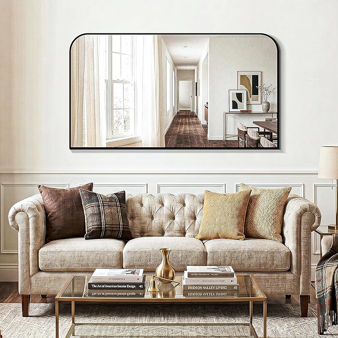 Bathroom Vanity Mirror for Wall, 55" x 30" Black Metal Framed Bathroom Mirror for Over Sink, Living Room, Bedroom, Entryway, Mantel, Fireplace Decor