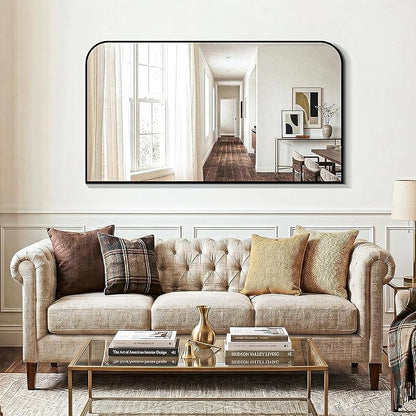 Bathroom Vanity Mirror for Wall, 55" x 30" Black Metal Framed Bathroom Mirror for Over Sink, Living Room, Bedroom, Entryway, Mantel, Fireplace Decor