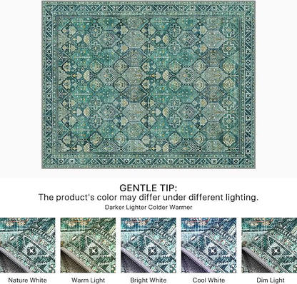 Bavni 2x3 Entryway Rug Bathroom Rugs for Front Door Bedroom Bathroom Kitchen, Washable Vintage Print Carpet, Ultra-Thin Chenille Lightweight Rug with Non Slip Backing, Dark Green