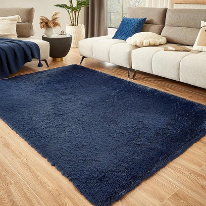 Floralux 6x9 Area Rug Living Room Rugs, Dark Blue, Ultra Soft Fluffy Furry Carpet for Bedroom, Non-Slip Indoor Floor Carpets for Kids Boys Girls Dorm, Nursery, Home Decor Aesthetic