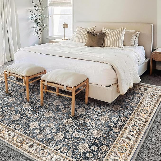 CHAMPLANT Washable Area Rug 10'x14' Boho Design Non-Shedding Easy Care Ideal for High Traffic Areas in Living Room Bedroom Office Coffee Table Kitchen Large Carpet