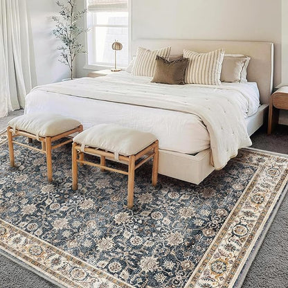 CHAMPLANT Area Rug 6'x9' Washable Vintage Traditional Floor Cover Thin Retro Kitchen Indoor Distressed Non Slip Carpet for Living Room Bedroom Dining Room