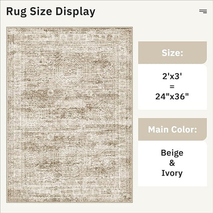 Soalmost 2x3 Washable Rugs for Kitchen, Floor, Entryway, Powder Room Small Area Rug Non-Slip Vintage Low Pile Throw Door Mat Brown