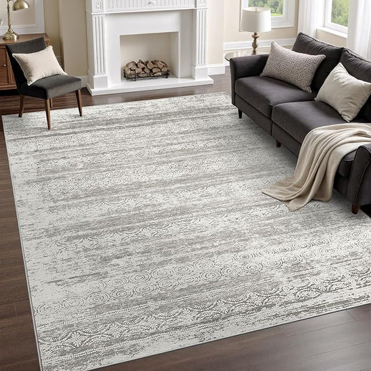 6x9 Area Rug for Living Room - Stain Resistant Machine Washable Non-Shedding Modern Abstract Rug, Soft Thin Indoor No Slip Carpet for Bedroom, Dining Table, Home Kitchen- Charcoal Grey (6'x9')