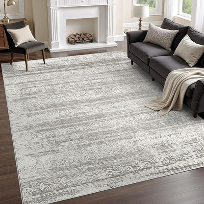 5x7 Area Rug for Living Room - Stain Resistant Machine Washable Non-Shedding Modern Abstract Rug, Soft Thin Indoor No Slip Carpet for Bedroom, Dining Table, Home Kitchen- Charcoal Grey (5'x7')