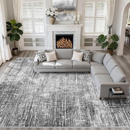 10x12 Area Rug Living Room: Washable Large Neutral Black Rug Abstract Soft Modern Stain Resistant Indoor Floor Non-Slip Carpet for Bedroom Nursery Kids Office Playroom Dining Room Under Table Home