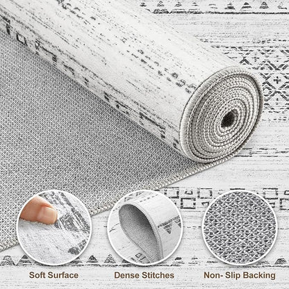 Nakagishi 10x12 Area Rug Living Room: Washable Boho Large Neutral Modern Soft Stain Resistant Farmhouse Indoor Floor Rug Non Slip Accent Carpet for Bedroom Nursery Kids Playroom Office- Gray